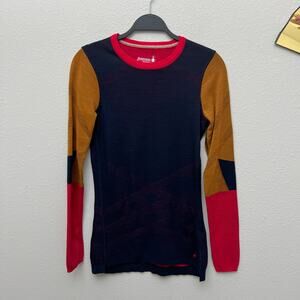 smartwool intraknit merino wool 200 colorblock crew sweater top deep navy
